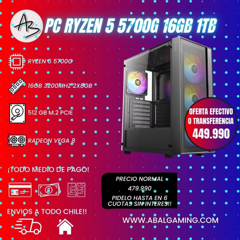 PC GAMER RYZEN 5700G 16GB RAM 512GB SSD