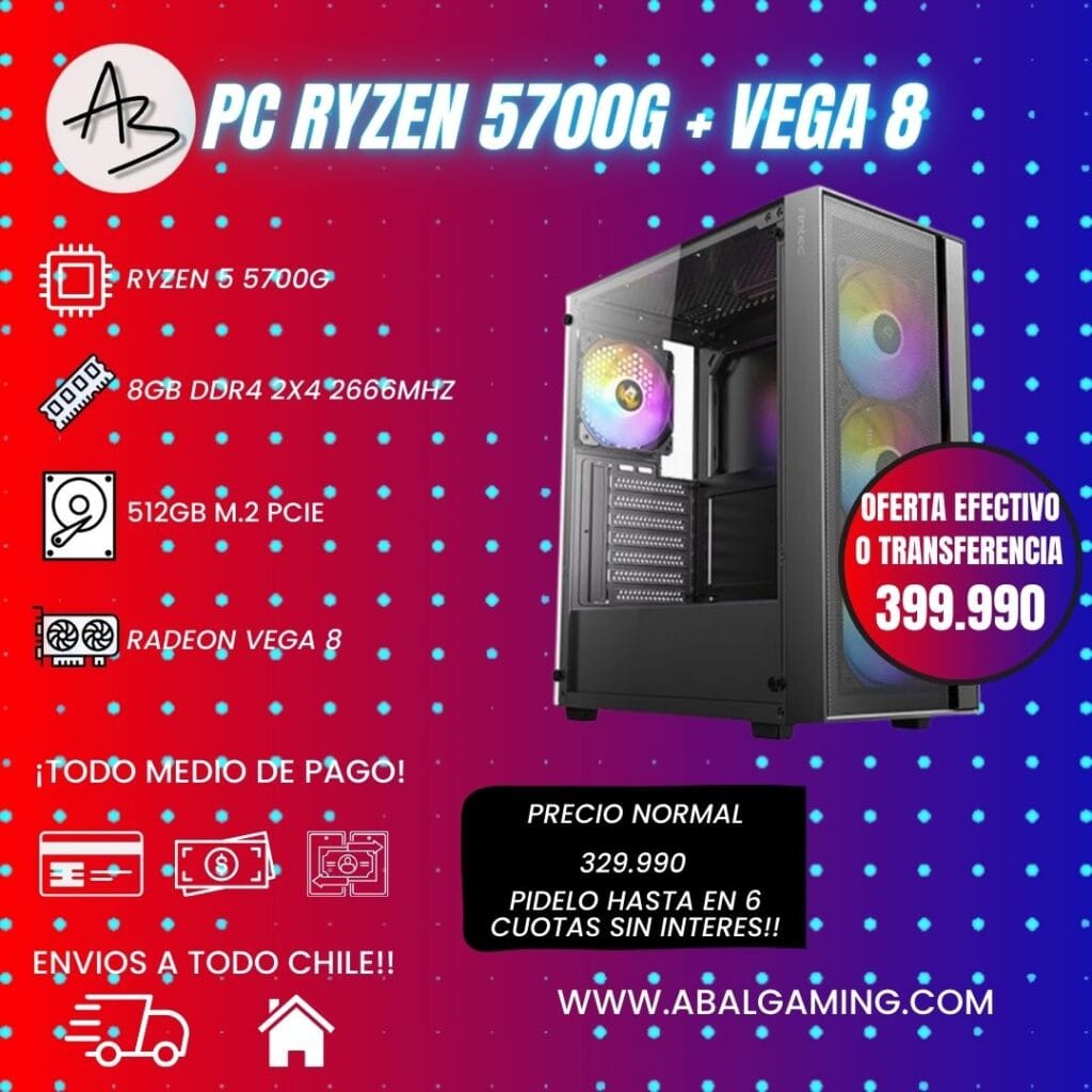 PC GAMER RYZEN 5700G 8GB RAM 512GB SSD
